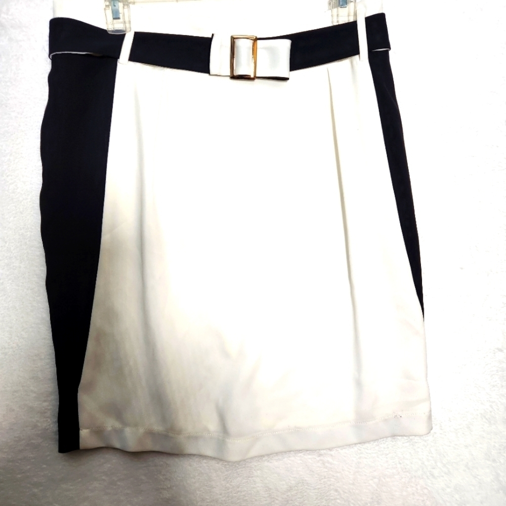 Cartise Women’s Black & White Vintage Belted Pencil Mini Skirt size 6